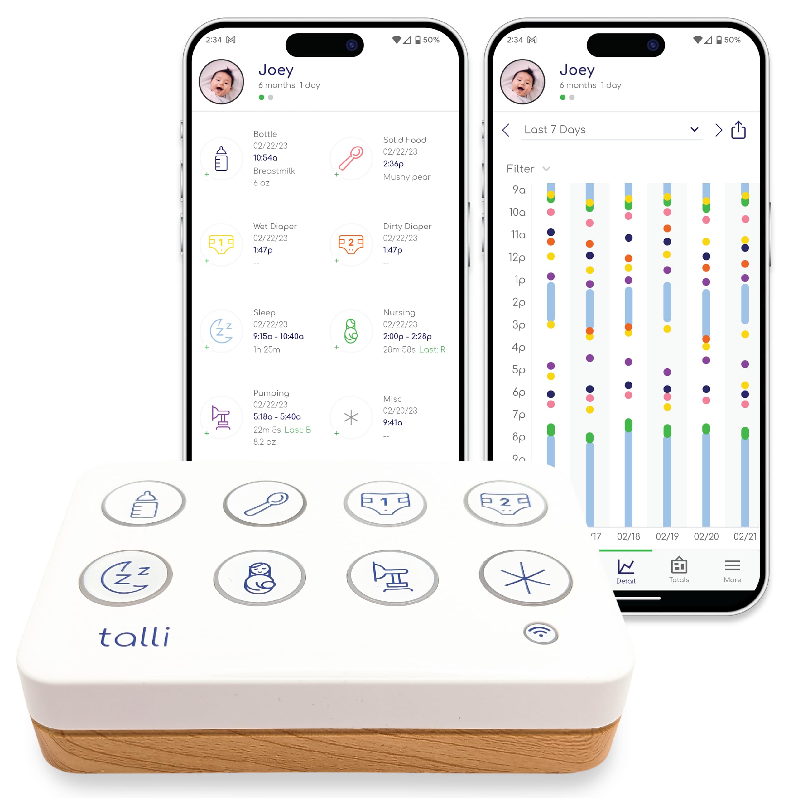 Talli Daily One-Touch Baby Tracker - Smart Baby Monitor for Logging Feedings, Diapers, Sleep & Activities - Syncs with Mobile App for Real-Time Tracking - Alexa Compatible - Perfect for New Parents & Caregivers