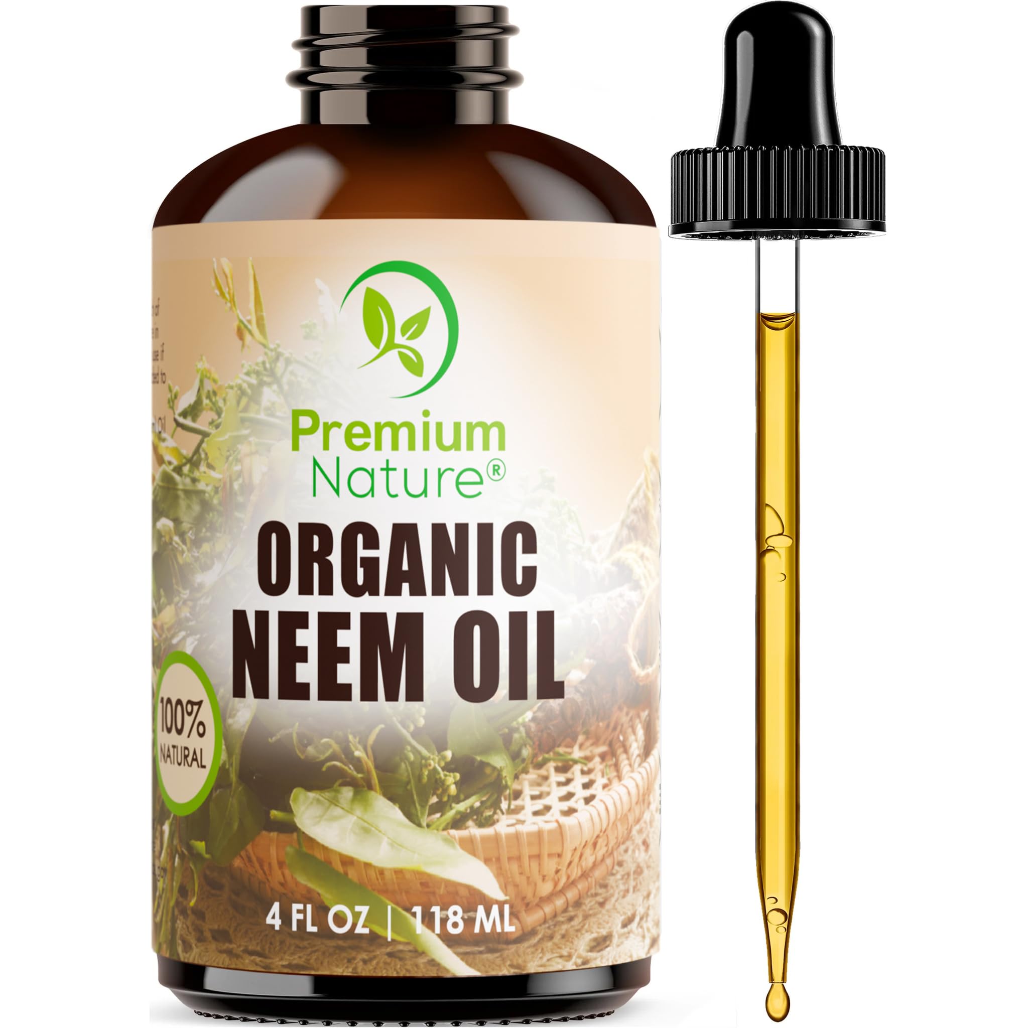 100% Pure Cold Pressed Organic Neem Oil for Skin, Hair & Plants – 4oz | Essential Oil Mixing, Neem Cake Massage & Indoor Plant Spray | Natural Remedy for Acne, Dandruff & Pest Control