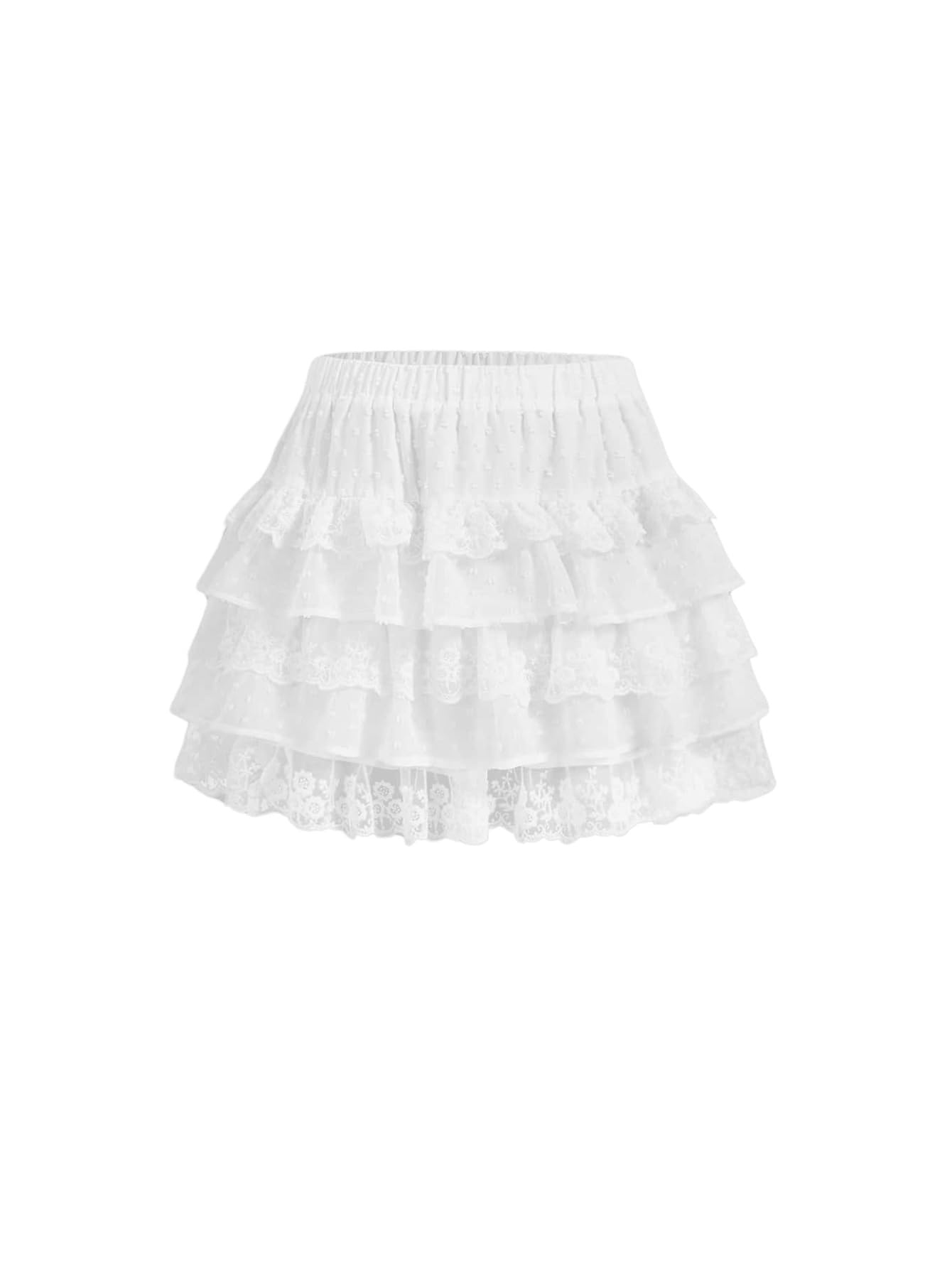 WDIRARA Women's Floral Lace High Waist Layered Ruffle Hem Skirt - Elastic Waist Mini Skirt for Casual Wear, Summer Outfits, and Date Nights
