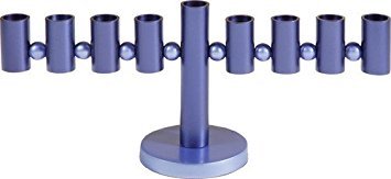 Yair Emanuel Blue Cylinder Menorah - 9 Branch Hanukkah Candles Holder for Jewish Holiday Decor - Perfect for Home Celebration, Synagogue Display & Hanukkah Gift