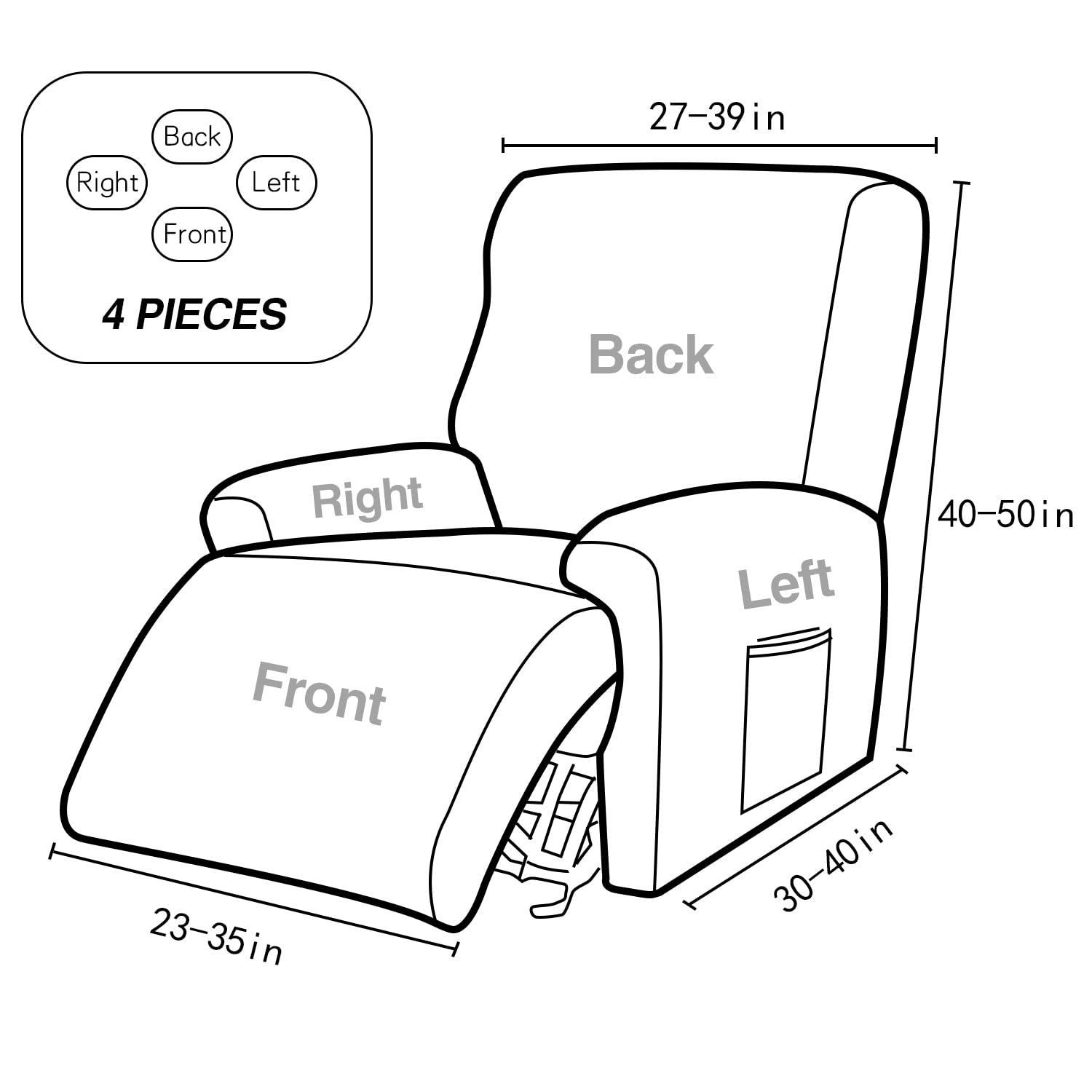 4Pcs Non-Slip Recliner Chair Covers with Side Pockets - Stretchable Furniture Protector for Reclining Sofa & Couch - Perfect for Living Room, Home Theater & Relaxation (Color01)
