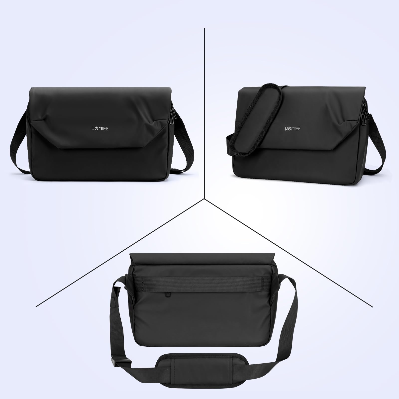 HOMIEE Waterproof Crossbody Messenger Bag for Men - Lightweight Chest Shoulder Satchel for College, Work & Travel - Durable & Stylish Black Bag for Daily Commute, Business Trips & Outdoor Adventures