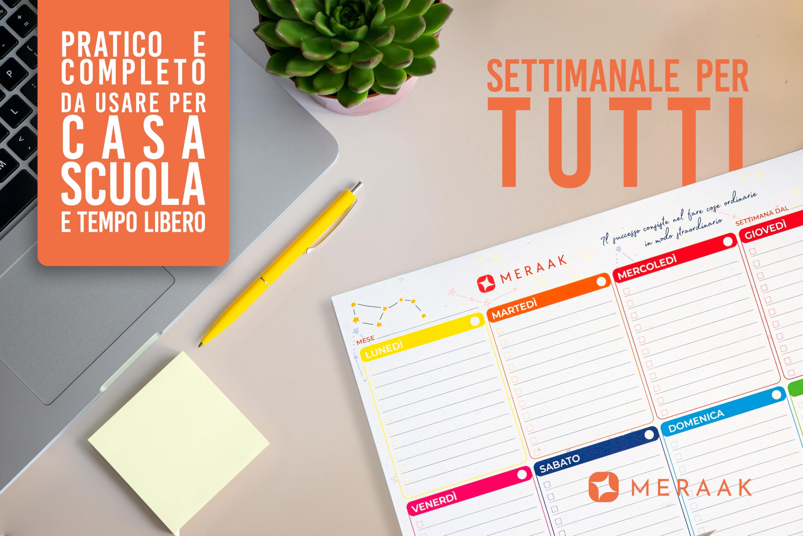MERAAK Weekly Desk Planner A4, 50 Weeks in Italian - 2025 Sticky Desktop Calendar for Office, School & Home Organization | Perfect for Planning, Productivity & Time Management