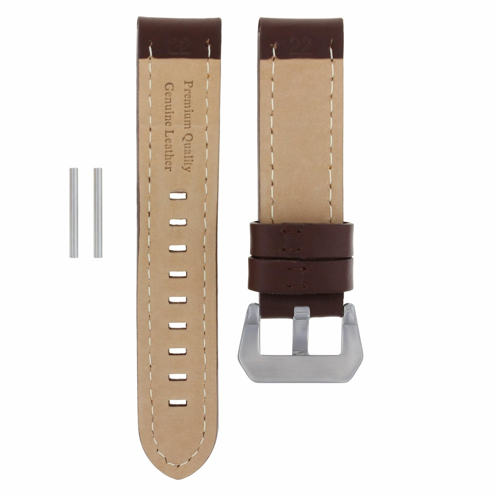Premium 22mm Panerai-Compatible Dark Brown Leather Watch Strap with Orange Stitching - Durable Replacement Band for Luxury Watches | Perfect for Business, Casual & Outdoor Wear