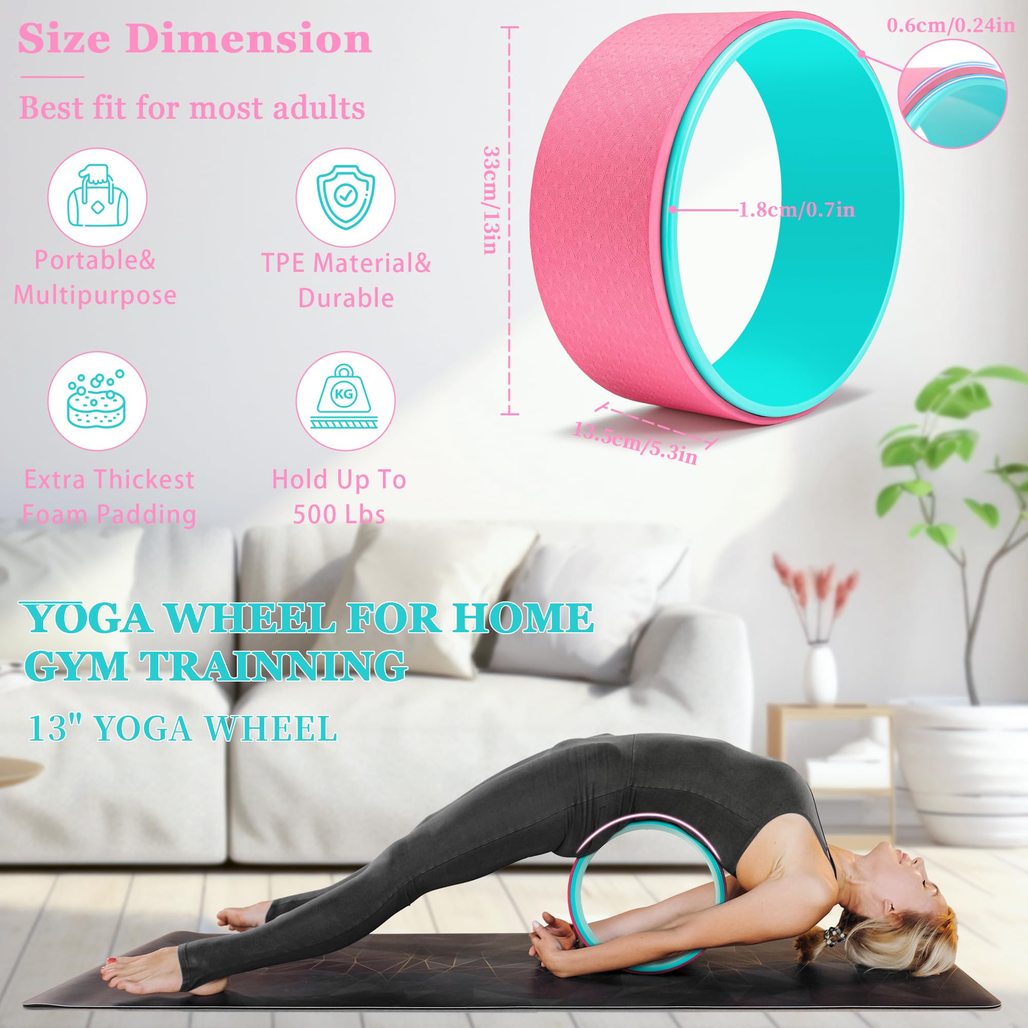 Premium Yoga Wheel Set for Back Pain Relief & Stretching - 2 Pack Yoga Blocks with Strap & Deep Tissue Massage Foam Roller - Physical Therapy Exercise Balls for Home Workouts, Yoga Practice & Muscle Recovery
