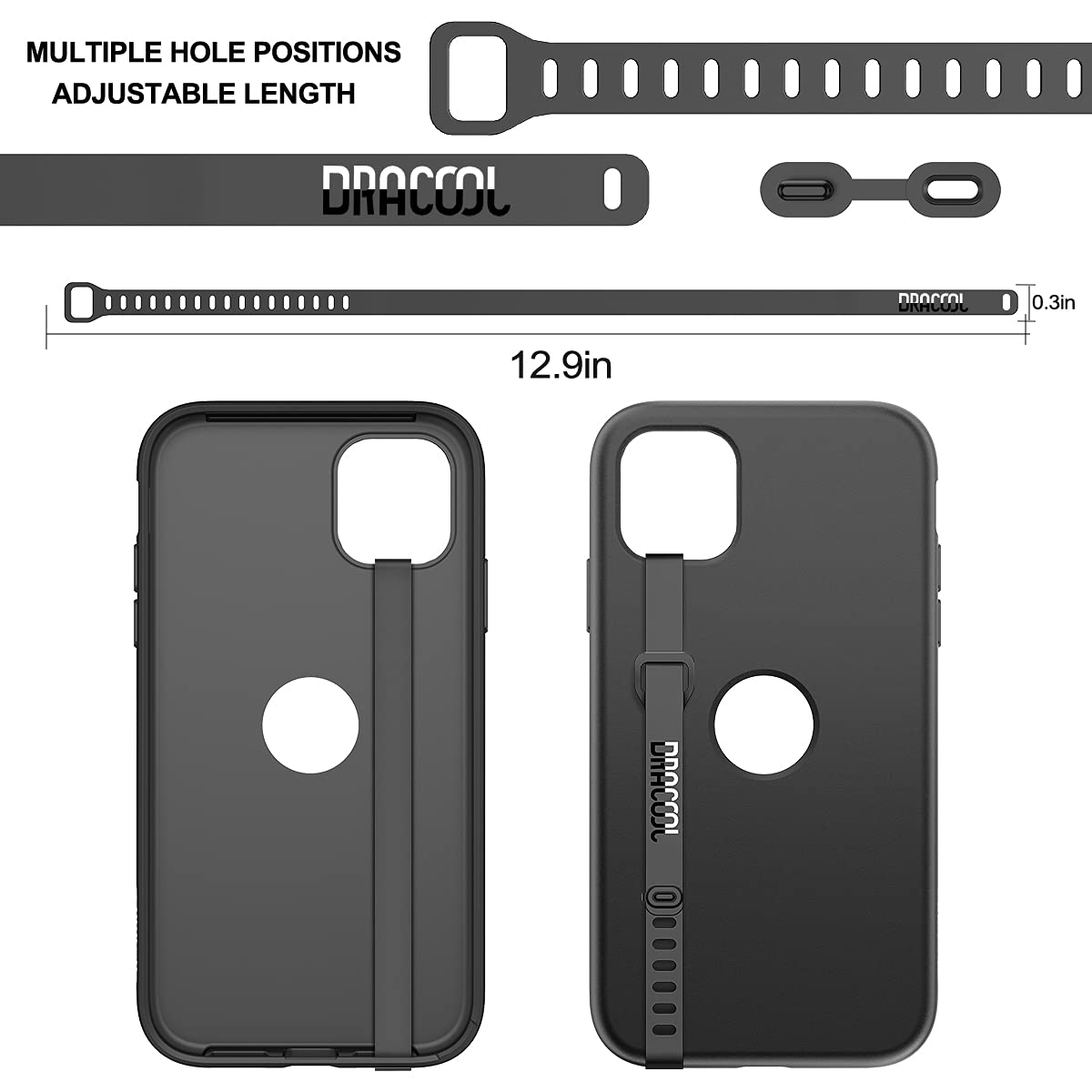 Dracool 2 Pack Silicone Phone Strap - Elastic Finger Holder Grip Loop for iPhone, Samsung Galaxy & Most Smartphones - Secure Anti-Slip Design for One-Hand Use - Perfect for Gym, Running, Commuting & Outdoor Activities - Black