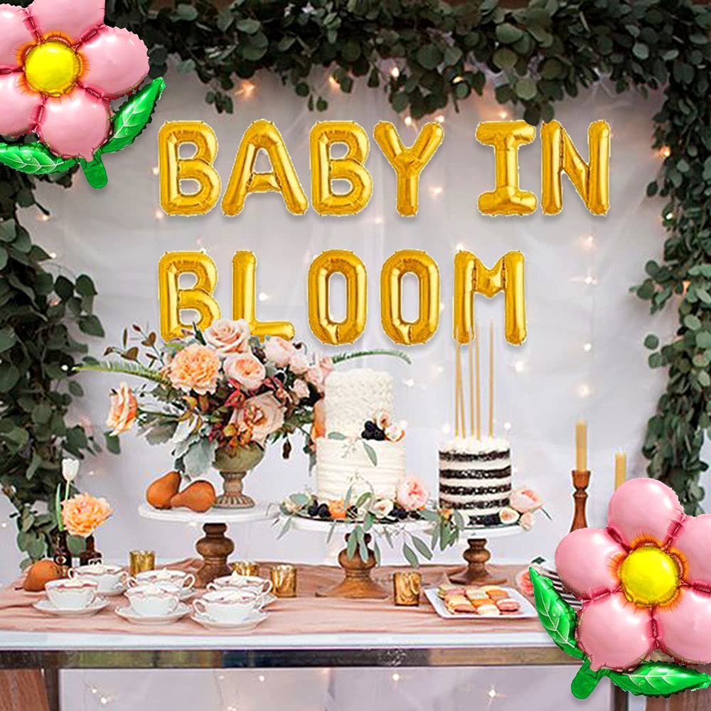 JeVenis Baby in Bloom Balloons & Banner - Floral Baby Shower Decorations Backdrop for Gender Reveal, Newborn Welcome Party, Nursery Decor (Pink/White)
