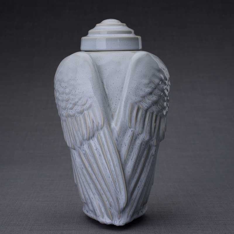 Angel Wings Sculpture Ceramic Cremation Urn in Grey Melange - Memorial Keepsake for Ashes, Perfect for Home Display or Funeral Ceremony