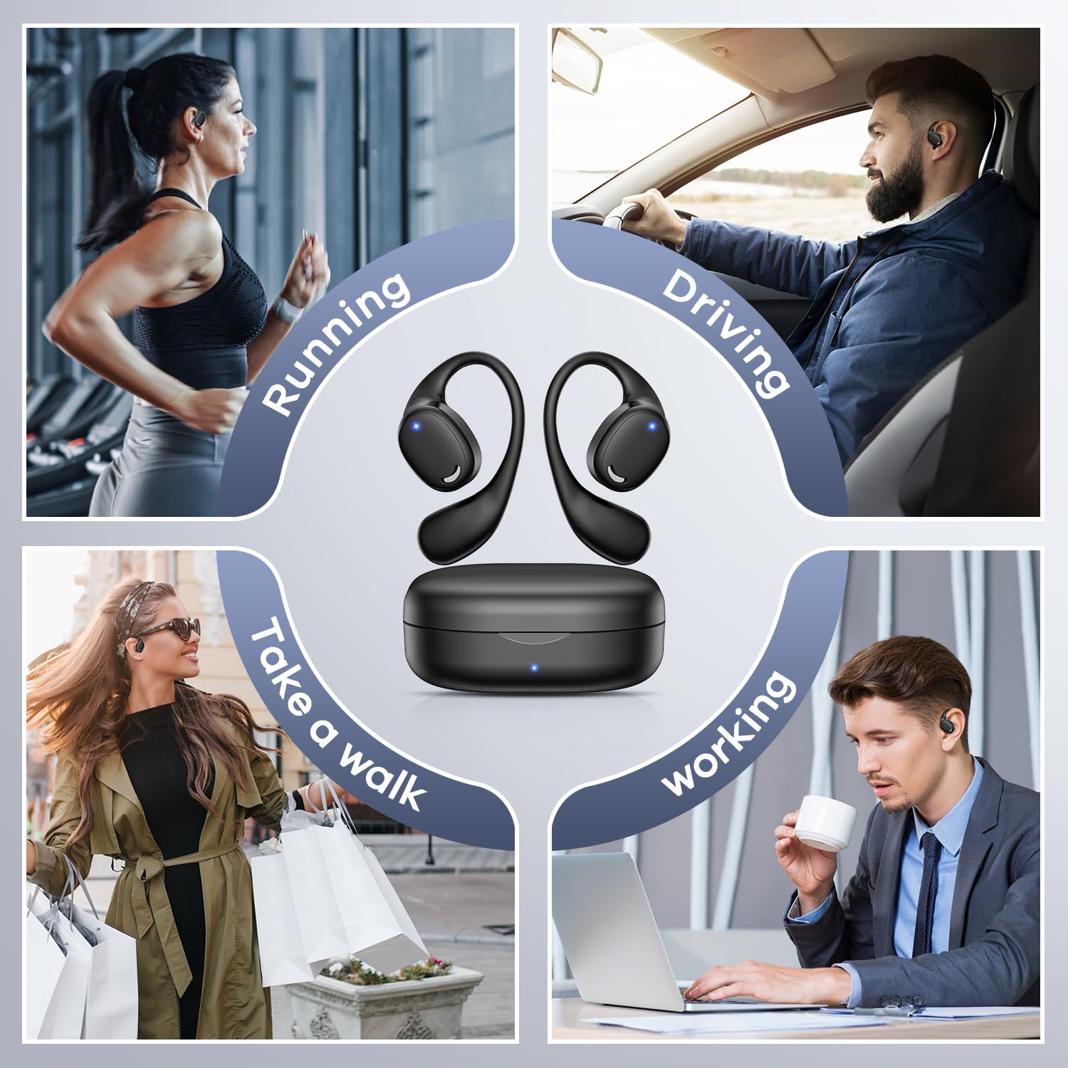 Airflow Pro Open Ear Bluetooth 5.3 Wireless Earbuds - Sweatproof Running Headphones with Immersive Bass for Jogging, Cycling & Outdoor Sports (Black) | Perfect for Gym, Workouts & Active Lifestyle