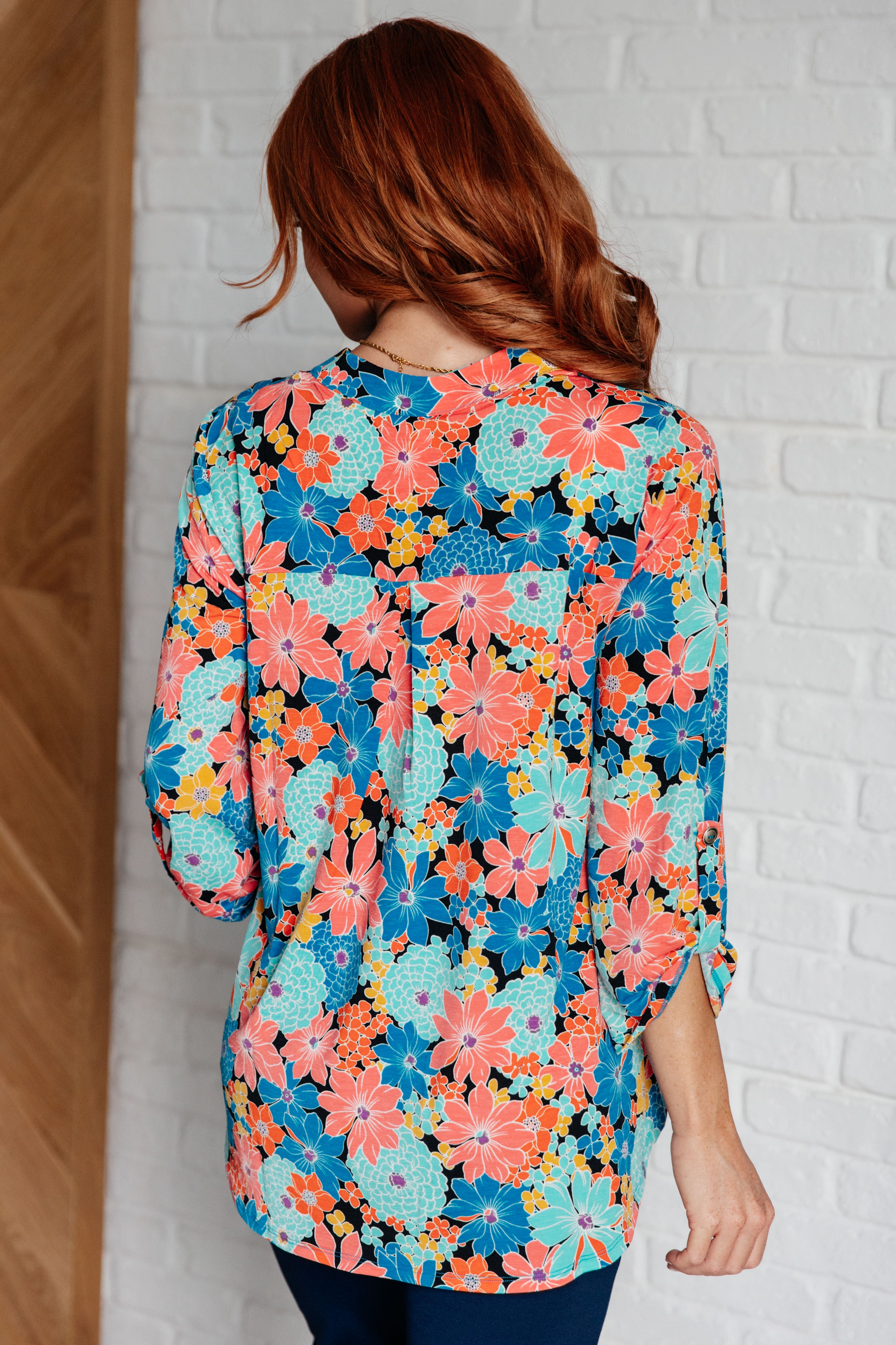 Lizzy Top - Royal & Jade Floral Print Women's Blouse | Casual Chic Shirt for Summer Outfits, Date Nights & Office Wear