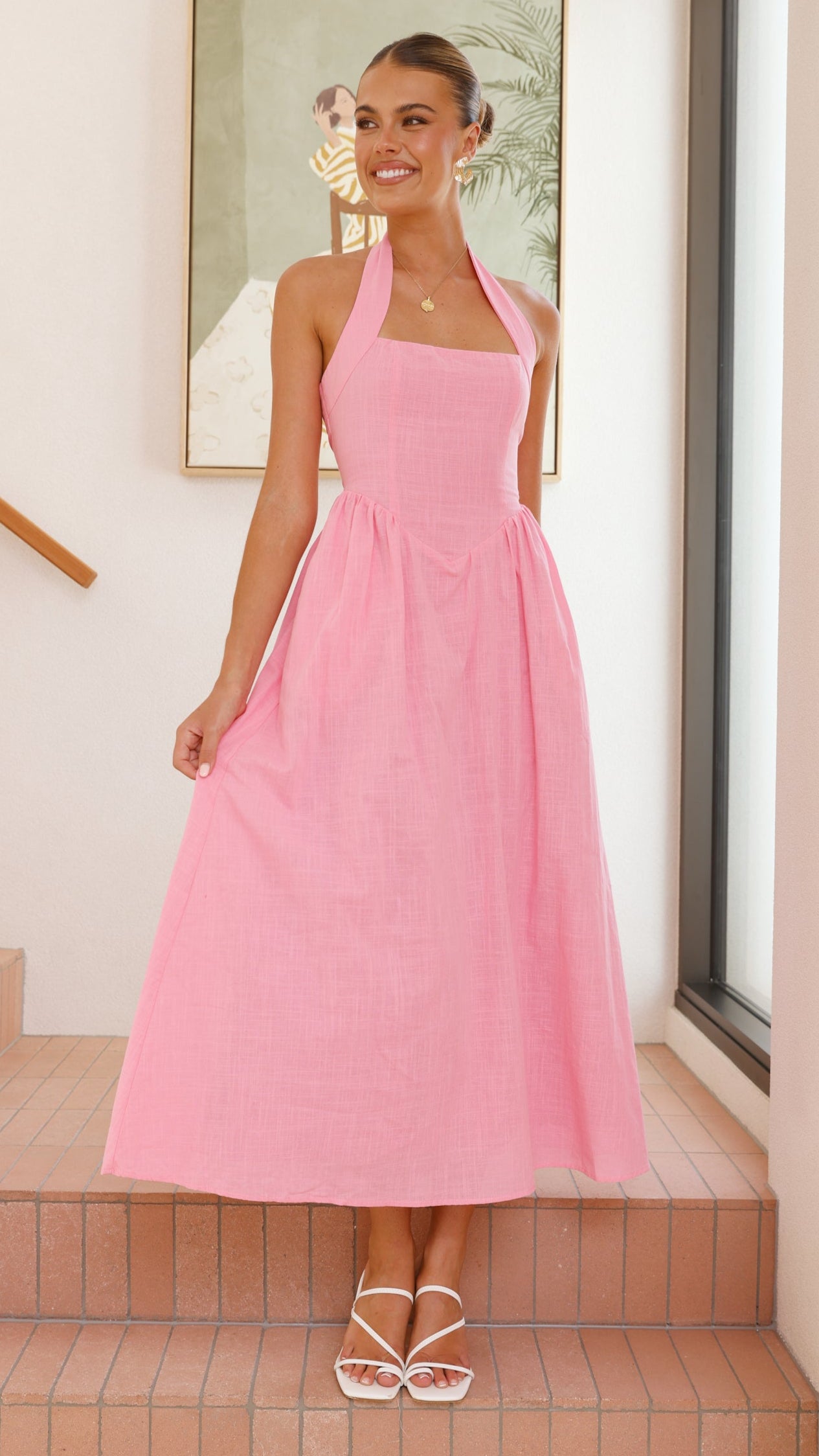 Caden Maxi Dress for Women - Flowy Pink Long Dress with Side Slits, Perfect for Summer, Beach, and Casual Outings