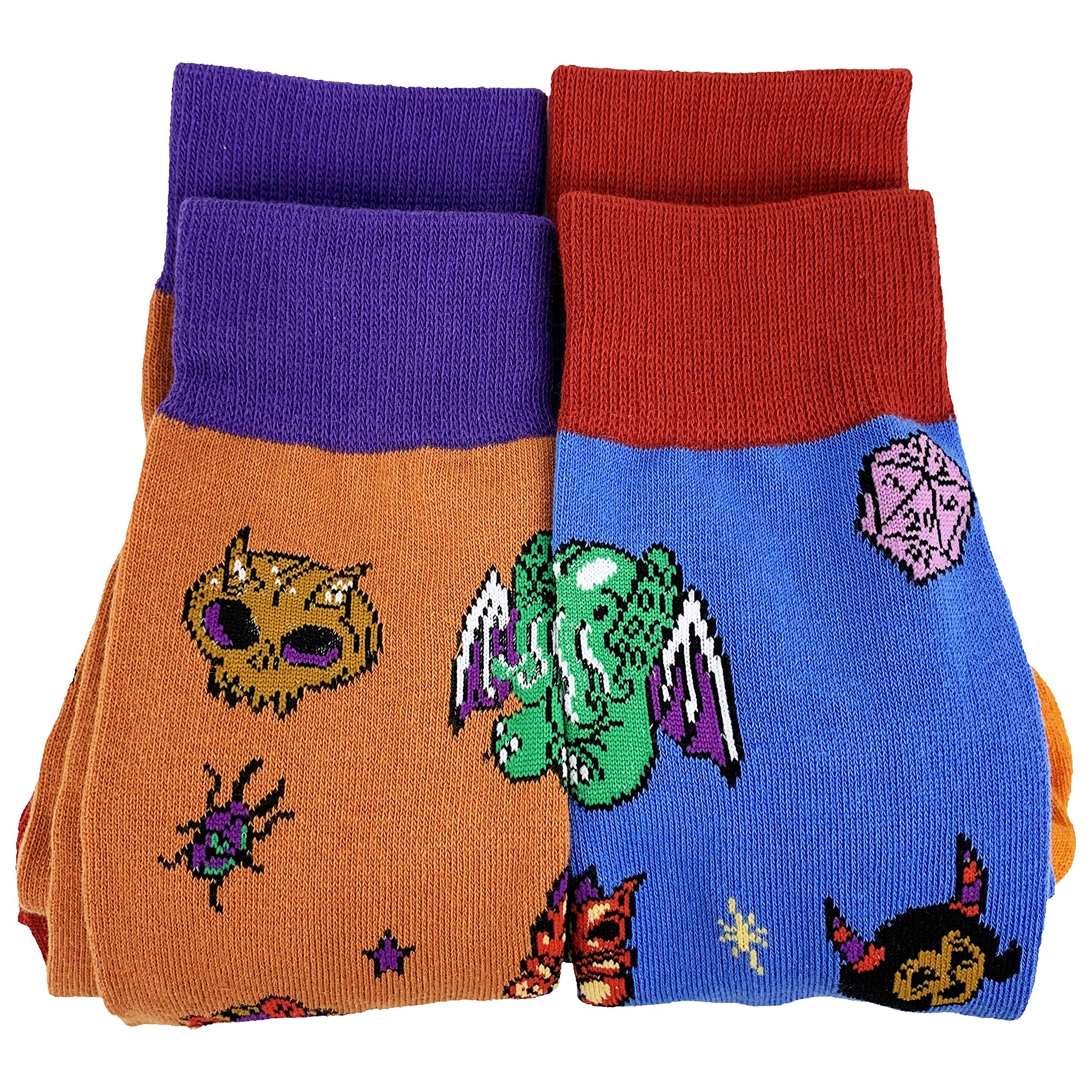 **Cthulhu & D&D Themed Funny Gamer Socks Set - Novelty Crew Socks for Men & Women (2 Pairs) - Perfect for Cosplay, Gaming & Geek Gifts**