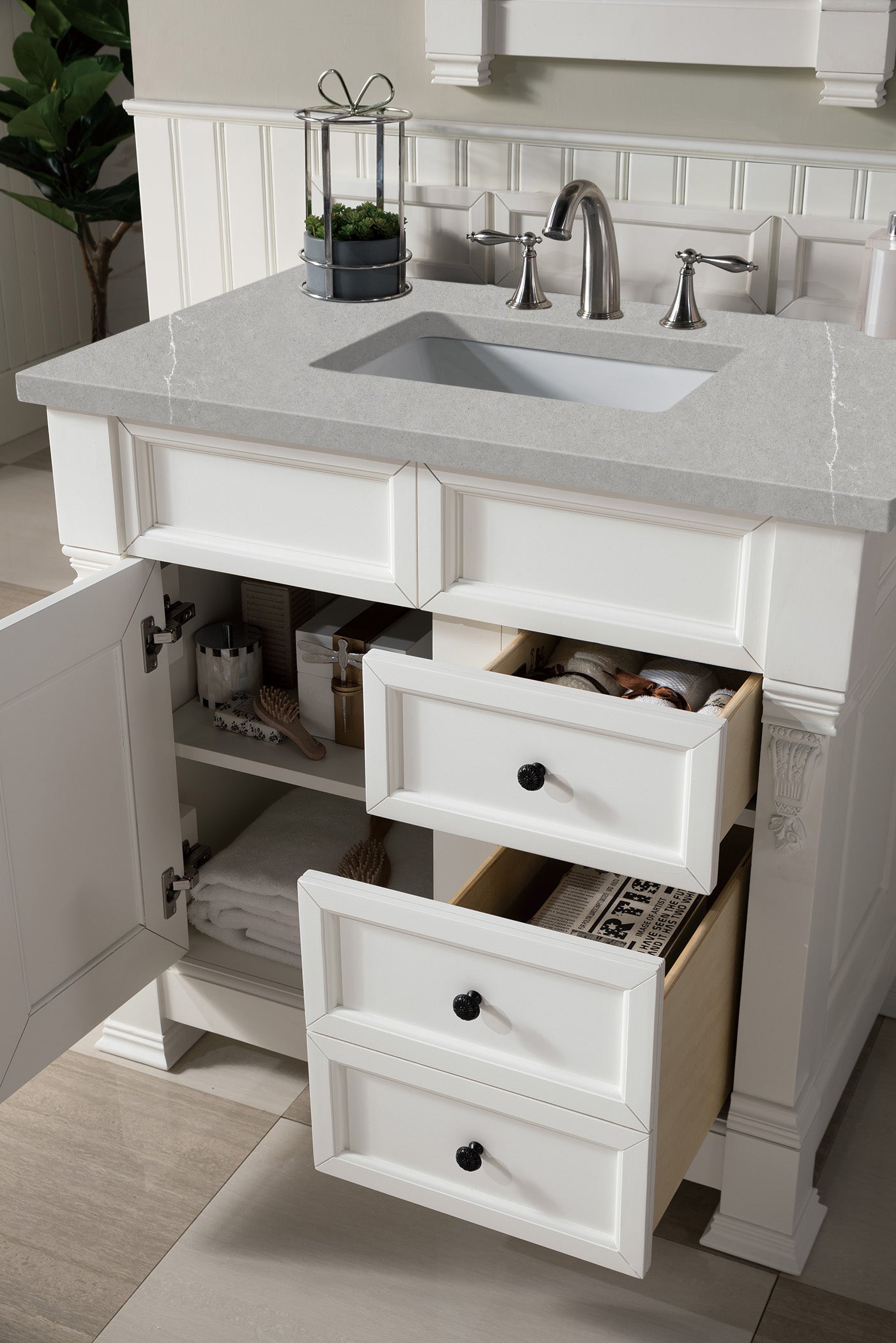 Brookfield 36 Inch Single Bathroom Vanity Set with Bright White Finish & 3CM Eternal Serena Quartz Countertop - Perfect for Modern Bathrooms, Master Suites & Small Space Remodels