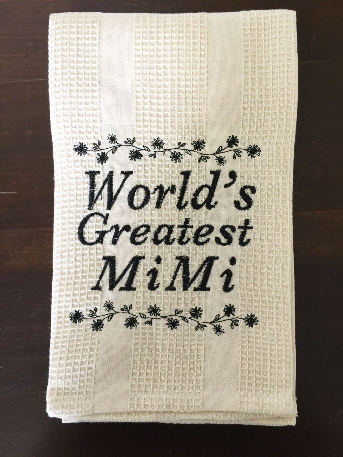 World's Greatest Mimi Waffle Weave Decorative Dish Towel - Ivory & Black Kitchen Towel for Home & Garden - Perfect for Cooking, Cleaning, and Holiday Decor