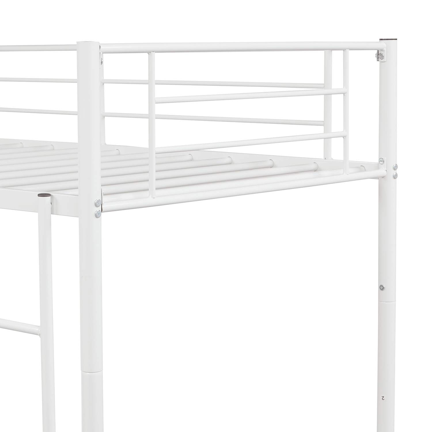 KLMM Twin Over Twin Metal Bunk Bed with Ladder & Guardrails - Convertible to 2 Separate Twin Beds for Kids, Teens & Adults (White) - Perfect for Small Bedrooms, Dorms & Shared Kids' Rooms
