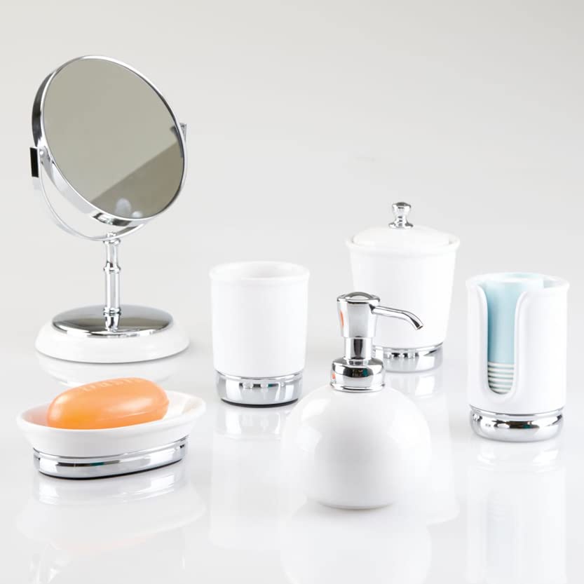 InterDesign® White & Chrome Dual Magnifying Vanity Mirror - 10X/1X Magnification for Makeup, Skincare & Grooming | Perfect for Bathroom, Dressing Table & Travel