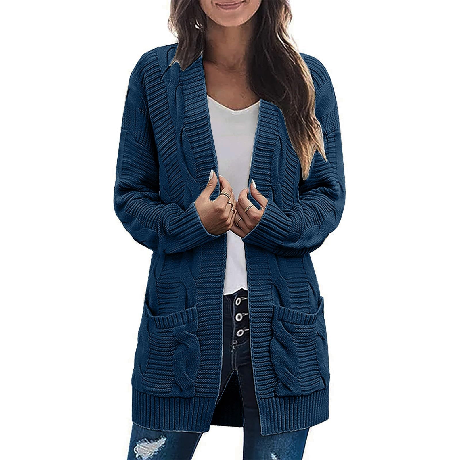 Women's Open Front Knit Cardigan Sweater - Soft Winter Cardigans for Women, Trendy Cozy Coat - Perfect for Office, Casual Outfits & Layering in Cold Weather