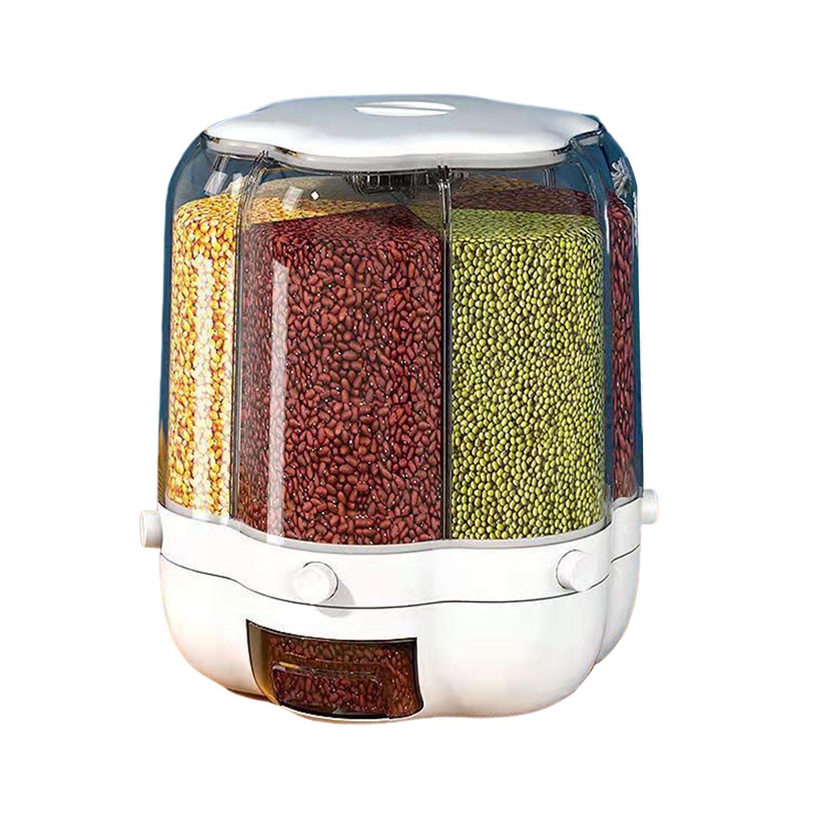 6 Grids Rotating Rice Dispenser - Large Capacity Grain Storage Container for Rice, Beans, Snacks & Dry Food | Perfect for Kitchen Pantry Organization & Pet Food Storage (BPA-Free, Space-Saving Design)