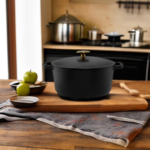 Premium 3.5-Quart Enameled Cast Iron Dutch Oven with Lid - Kana Milo Black & Gold Casserole Pot | Oven & Dishwasher Safe | Even Heat Distribution for Braising, Stewing & Baking | Perfect for Soups, Bread & Family Dinners