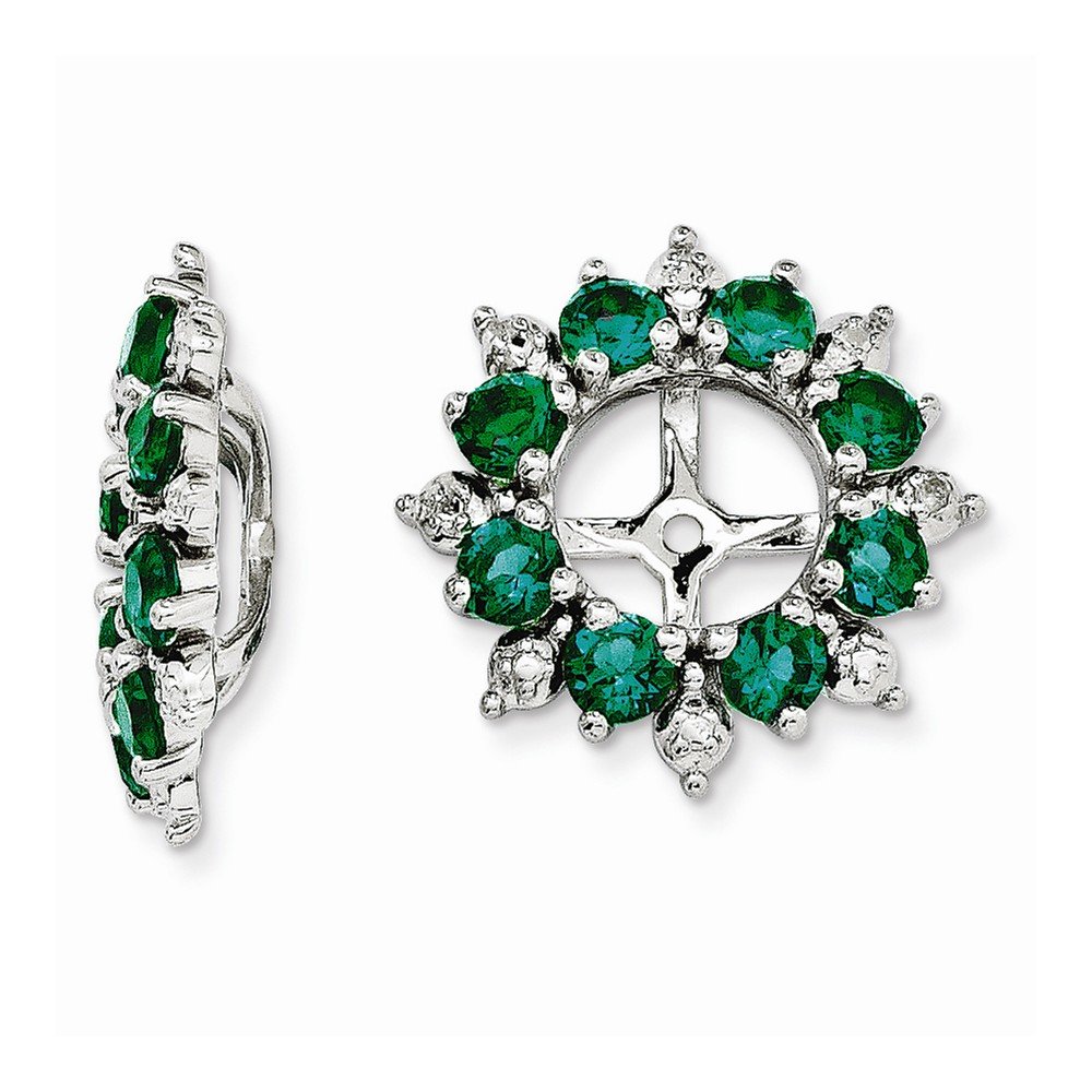 14K Sterling Silver Diamond & Lab-Created Emerald Earring Jacket - Elegant Dangle Earrings for Women, Perfect for Weddings, Parties & Special Occasions