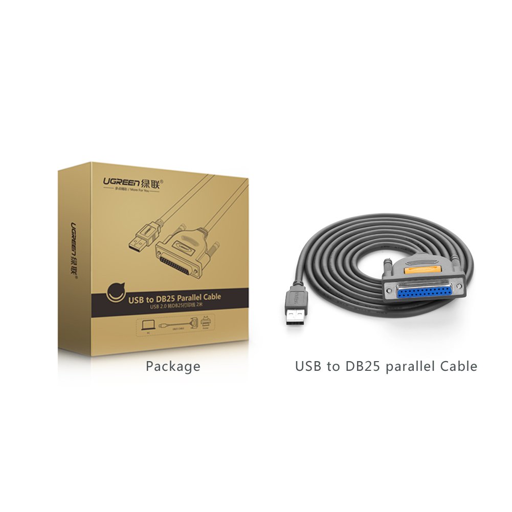 UGREEN 6ft USB to DB25 Parallel Printer Cable - Male to Female 25-Pin IEEE 1284 Adapter for Old Printers - Compatible with Windows 7/8/10/11, Mac & Linux - Perfect for Connecting Legacy Printers to Modern Computers