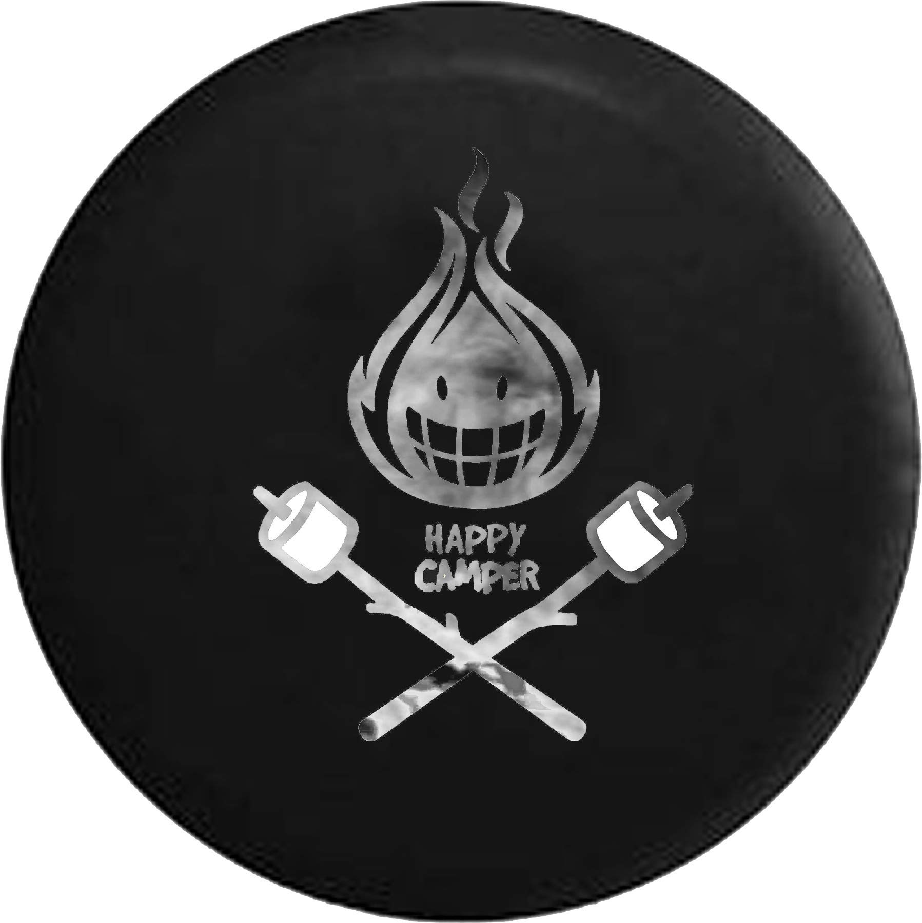 Happy Camper Campfire Marshmallows Smoke Design 28 Inch Spare Tire Cover - Perfect for RV, Jeep & Off-Road Adventures