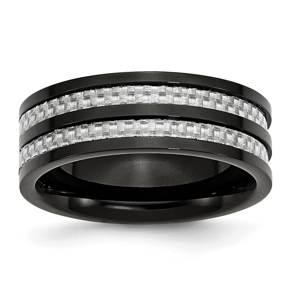 Diamond2Deal Titanium 8mm Black IP-Plated Carbon Fiber Inlay Wedding Band Ring for Men - Size 10.5 - Perfect for Engagement, Anniversary & Special Occasions
