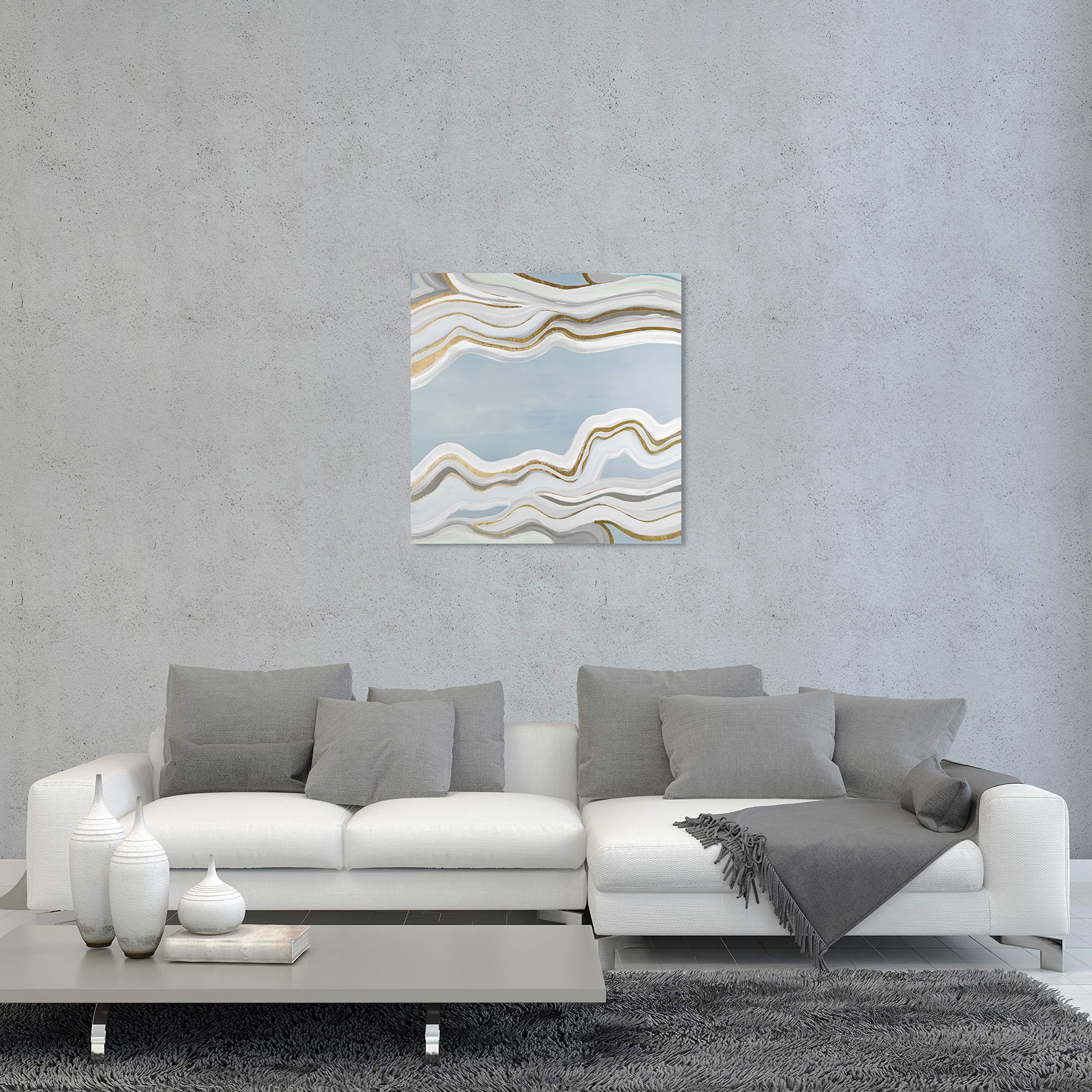 Oliver Gal Artist Co. 'Glacier Flow' Abstract Wall Art Canvas Print - 24x24 Inches Blue & Gold Modern Home Decor - Perfect for Living Room, Bedroom & Office Wall Decoration