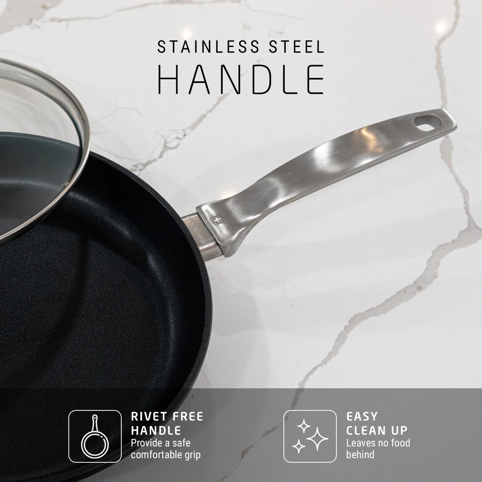 Premium Swiss Diamond Nonstick Saute Pan with Lid - 9.5 Inch, 3.2 Quart - Diamond Coated Aluminum Deep Frying Pan with Stainless Steel Handle - Dishwasher & Oven Safe Up to 500°F - Perfect for Searing, Sauteing & Simmering - Ideal for Home Chefs & Professional Kitchens