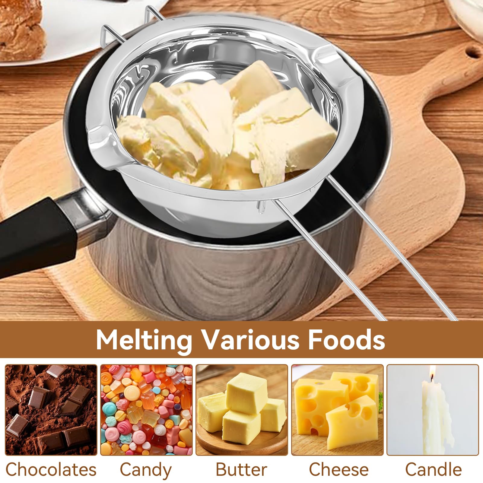 Premium Stainless Steel Double Boiler Pot for Chocolate & Candy Melting - Stovetop Safe Kitchen Essential for Baking, Desserts & DIY Treats