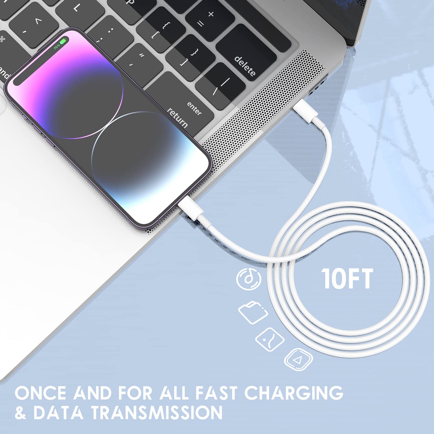 10ft Fast Charging iPhone Charger - 20W USB C Wall Charger with Type C to Lightning Cable for iPhone 14/13/12/11/Pro Max/Plus & iPad - 3 Pack - Perfect for Home, Office and Travel Charging
