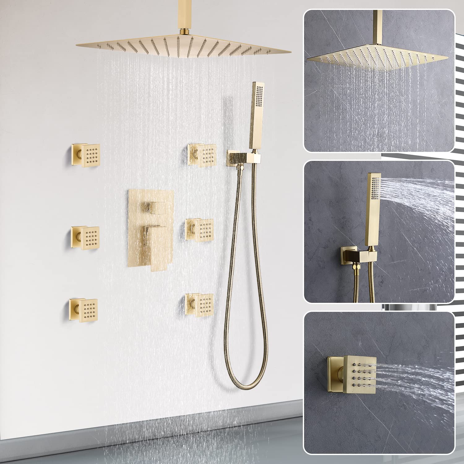 Premium Brushed Gold Rain Shower System with 12