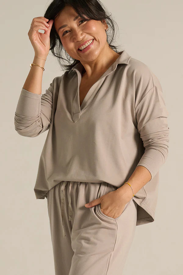 Stevie Top in Taupe - Stylish Women's Casual Blouse for Everyday Wear, Office & Outings