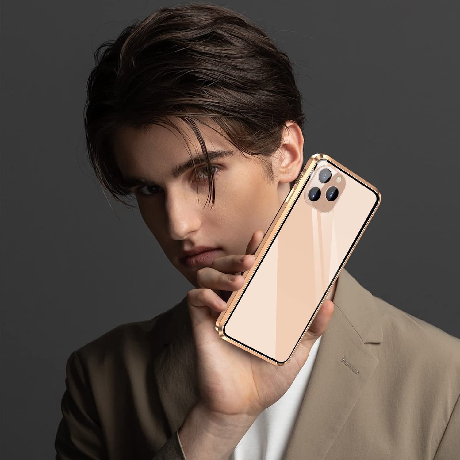 iPhone 14 Plus Clear Tempered Glass Case with Charger - 5G Compatible 6.7 Inch Gold Protective Cover | Perfect for Everyday Use & Travel Protection