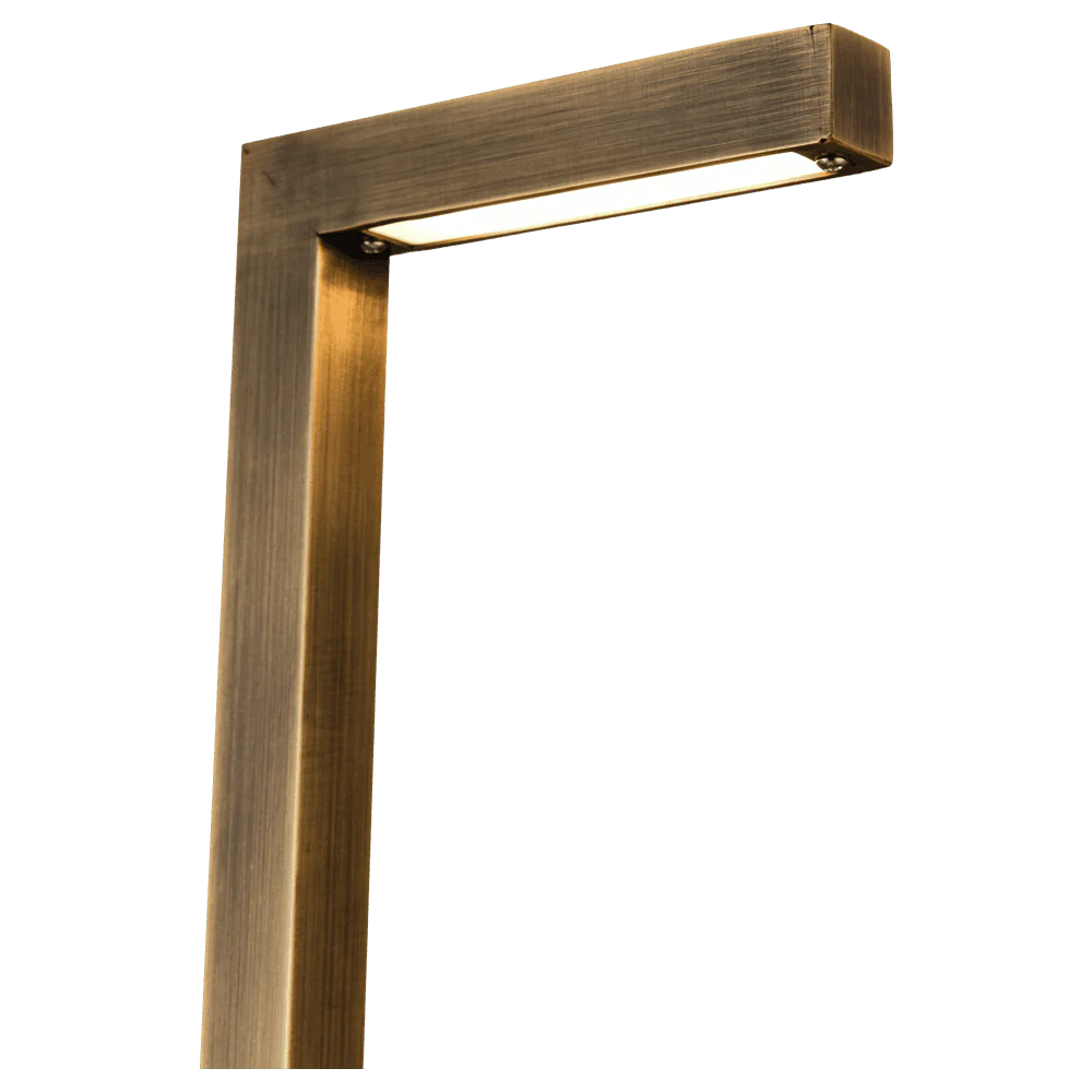 PLB10 LED Brass L-Shaped Low Voltage Landscape Lighting Pathway Light - Outdoor Garden, Walkway, and Driveway Illumination