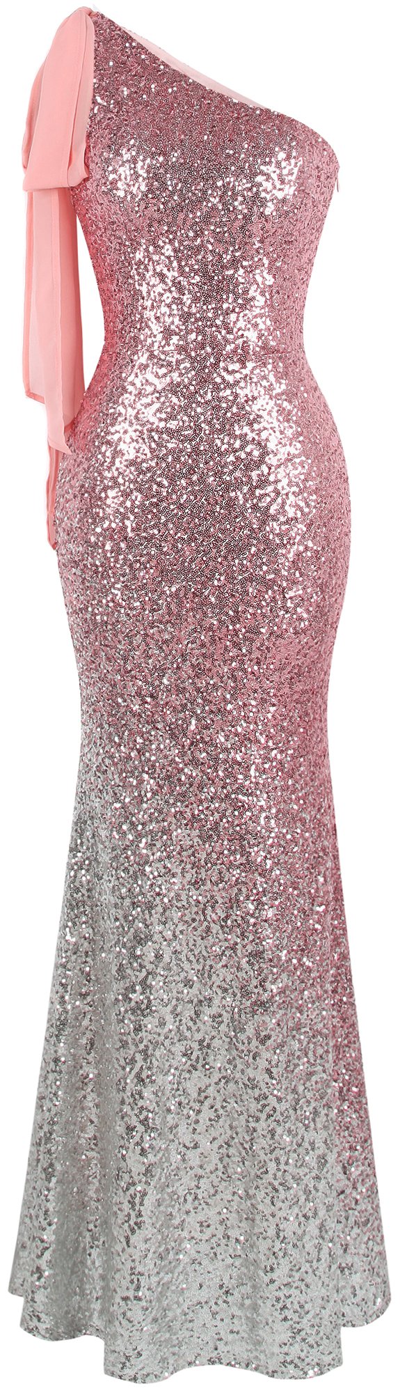 Angel-fashions Women's Asymmetric Ribbon Gradient Sequin Mermaid Long Prom Dress - Elegant Evening Gown for Formal Events, Homecoming, Pageants & Special Occasions