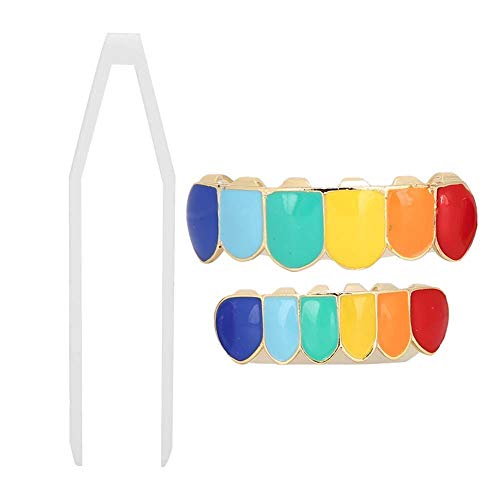 Stylish Hip Hop Grillz Teeth Set - Brass Multi-Color Gold Grillz for Men & Women | Perfect for Rappers, Performers & Hip Hop Fashion Enthusiasts