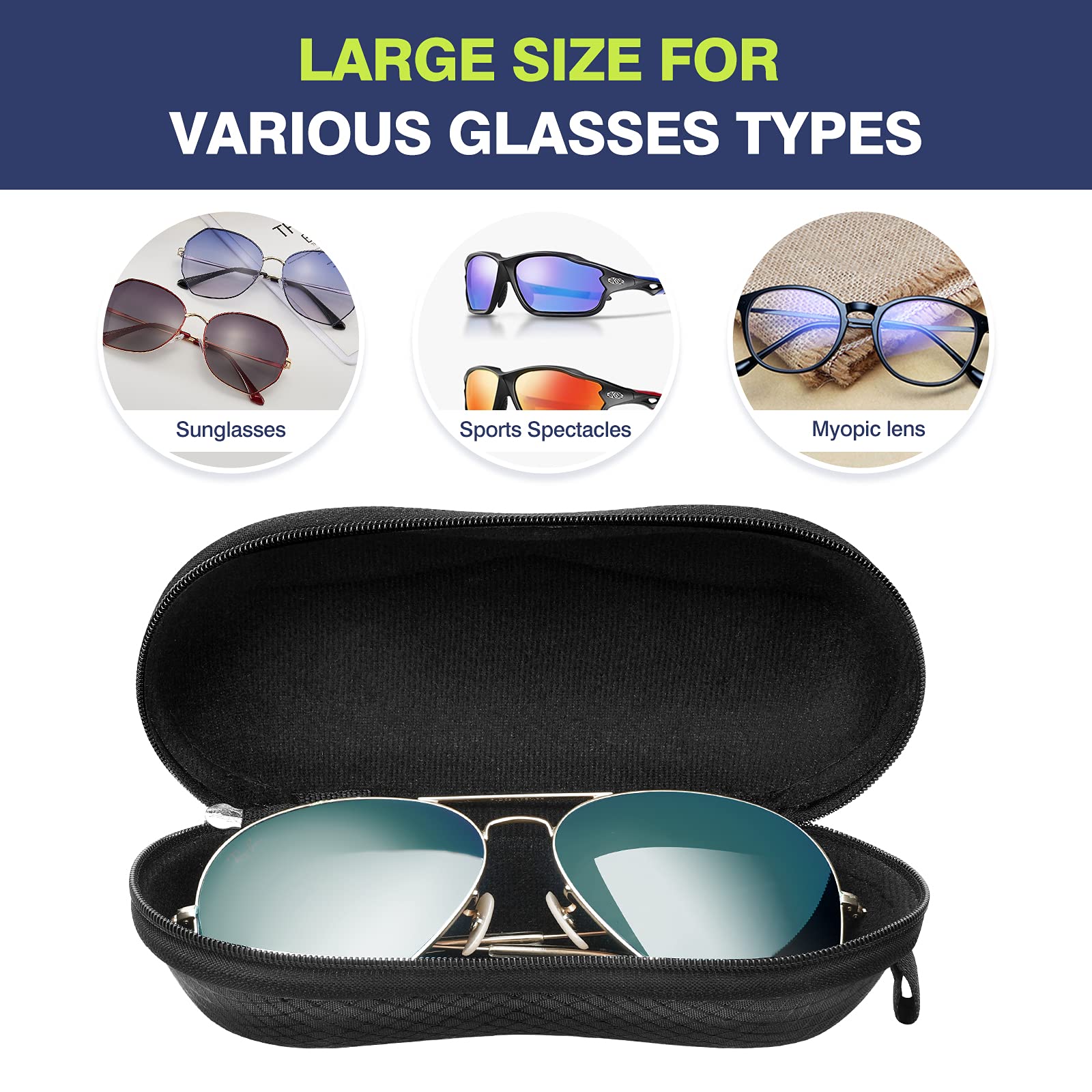 MoKo Semi Hard Shell Sunglasses Case - Protective Eyeglass Holder with Metal Hook for Men & Women | Travel, Outdoor, Daily Use Accessories Storage