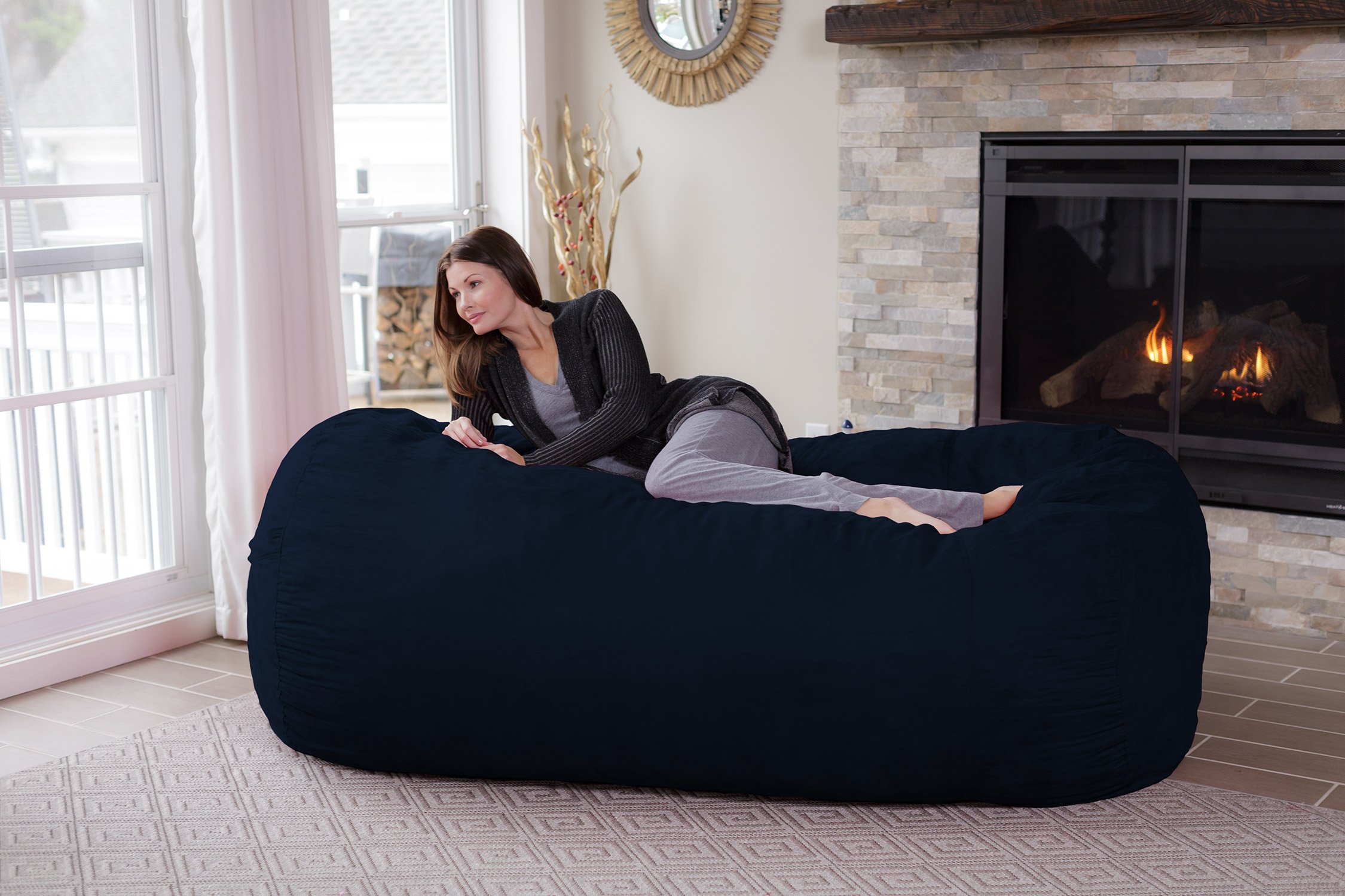 Chill Sack 7.5-Feet Memory Foam Bean Bag Chair - Ultra Soft Navy Blue Lounger for Adults & Teens - Perfect for Gaming, Movie Nights, Dorm Room & Living Room Relaxation
