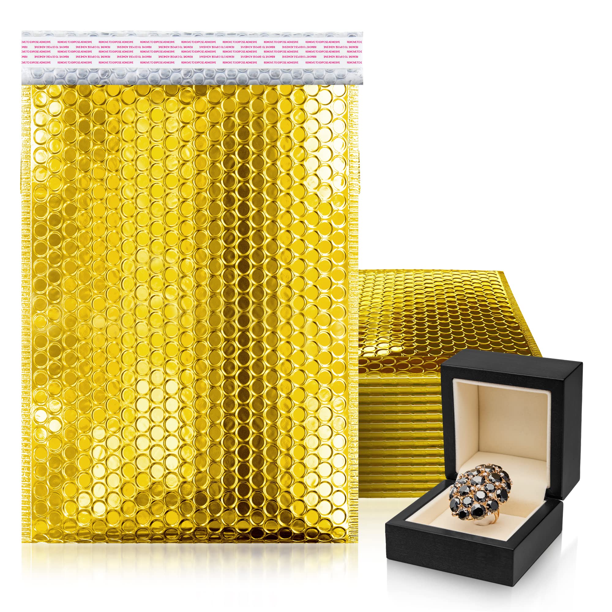 AMZ Gold Metallic Bubble Mailers 4x8 Inch - Pack of 10 Poly Bubble Envelopes for Shipping, Padded Mailing Bags with Stylish Shiny Gold Finish - Perfect for Ecommerce, Jewelry, Small Gifts & Cosmetics Packaging
