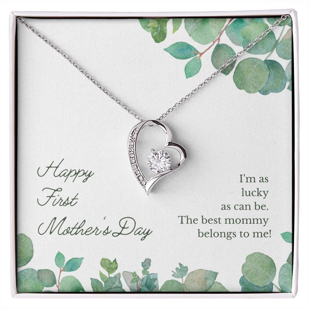 1st Mother's Day Gift - Heart Pendant Necklace in White or Yellow Gold - Perfect for New Moms & Special Occasions