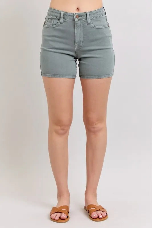 Judy Blue Women's Plus Size Garment Dyed Shorts with Back Pocket Embroidery - Comfortable Casual Wear for Summer Outings & Beach Vacations