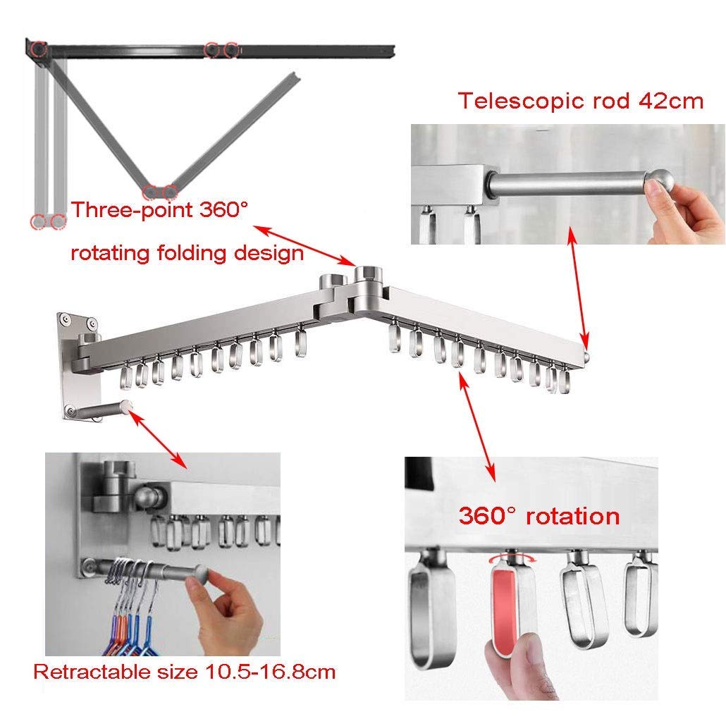Stainless Steel Wall Mounted Folding Clothes Dryer Rack - Extendable Space Saving Laundry Airer for Bathroom, Towel & Rag Hanger - Perfect for Small Apartments, Dorms & RVs