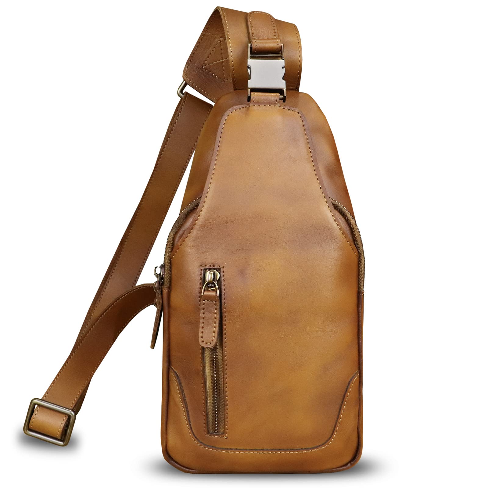 LRTO Genuine Leather Sling Bag for Men & Women - Real Leather Crossbody Backpack Shoulder Purse - Perfect for Travel, Work & Daily Commute