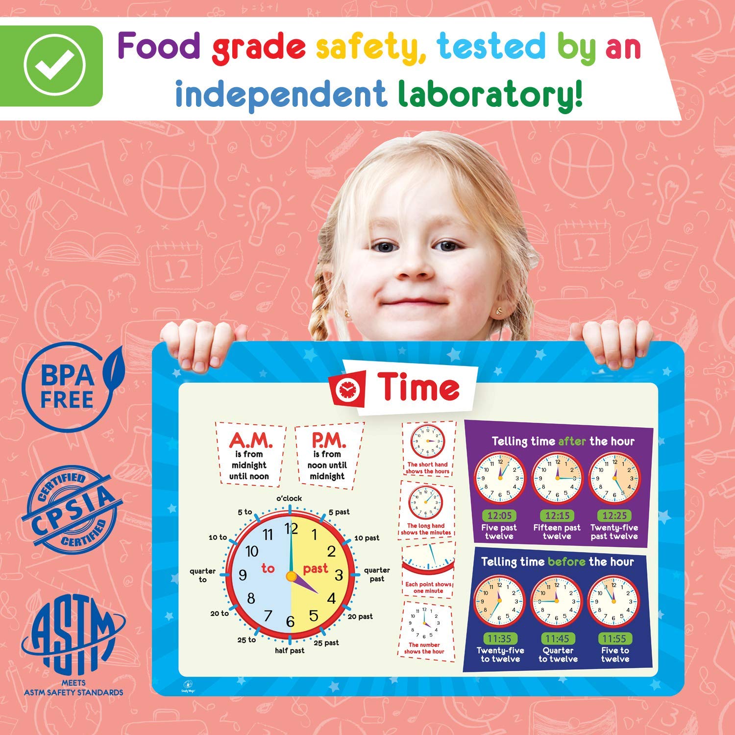 10 Pack Kids Placemats - 2 Sets of 5 Simply Magic Non-Slip Place Mats for Children | Perfect for Dining, Crafts & Learning Activities at Home or School