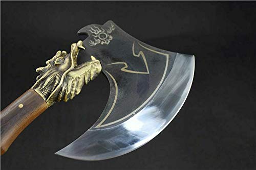 Hand-Forged Manganese Steel Dragon Head Axe - Professional Chef Chopping Knife for Bones & Meat | Durable Sharp Chinese Kitchen Hatchet | Perfect for Home Cooking, Butchering & Outdoor Camping