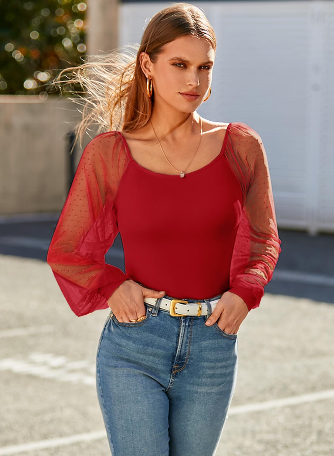 DOROSE Women's Mesh Long Sleeve Shirt Casual Blouse Top for Work, Party & Everyday Wear | Breathable Comfort Fit T-Shirt