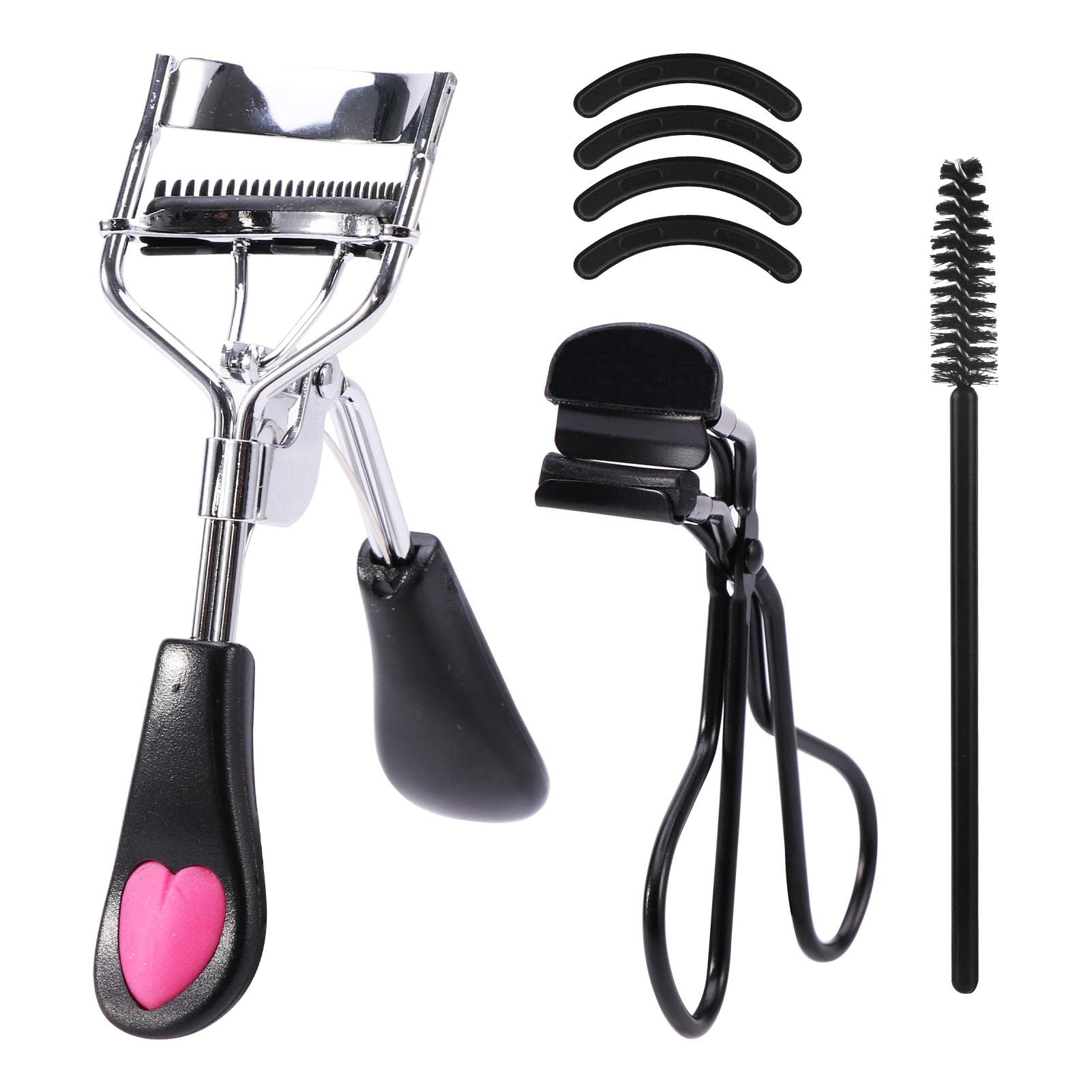**Best Eyelash Curler Kit for Women - 4 in 1 Black Lash Curler with Comb, Eyebrow Brush & 4 Refill Pads - 2 Sizes for Natural & Curved Lashes - Perfect for Home, Travel & Professional Makeup**