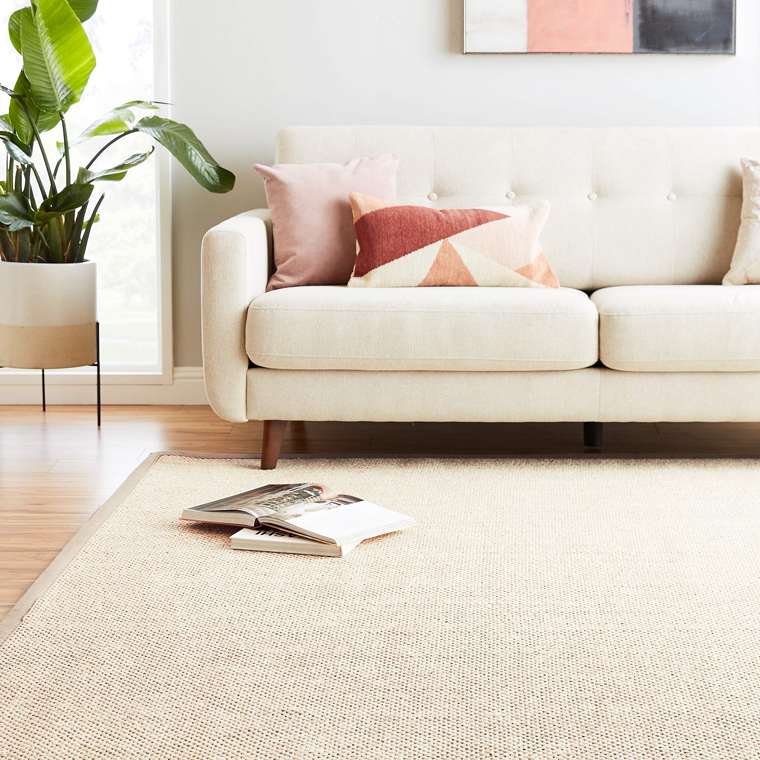 SAFAVIEH Natural Fiber Collection Area Rug - 10' x 14', Marble & Khaki, Border Sisal Design, Easy Care, Non-Slip, Stain Resistant - Perfect for Living Room, Bedroom, Dining Room, Office & High Traffic Areas (NF143E)