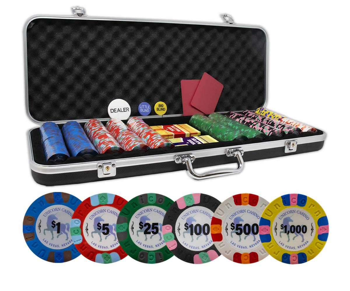 Premium DA VINCI Unicorn 500-Piece Casino Poker Chip Set - 9g Weighted Clay Chips, Black ABS Case, 2 Plastic Card Decks, Dealer Buttons & Cut Cards - Perfect for Home Poker Games, Casino Nights & Poker Tournaments